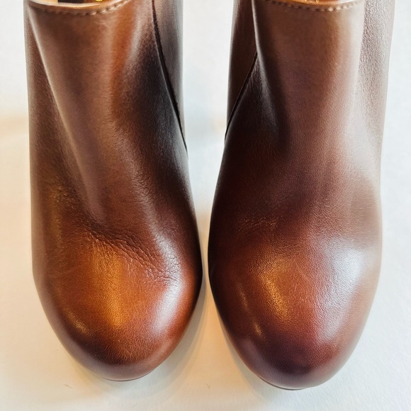 ALDO Booties Leather Warm Brown Gold Back Zip 4” Heel Like-New Sz 8.5 - Picture 7 of 8
